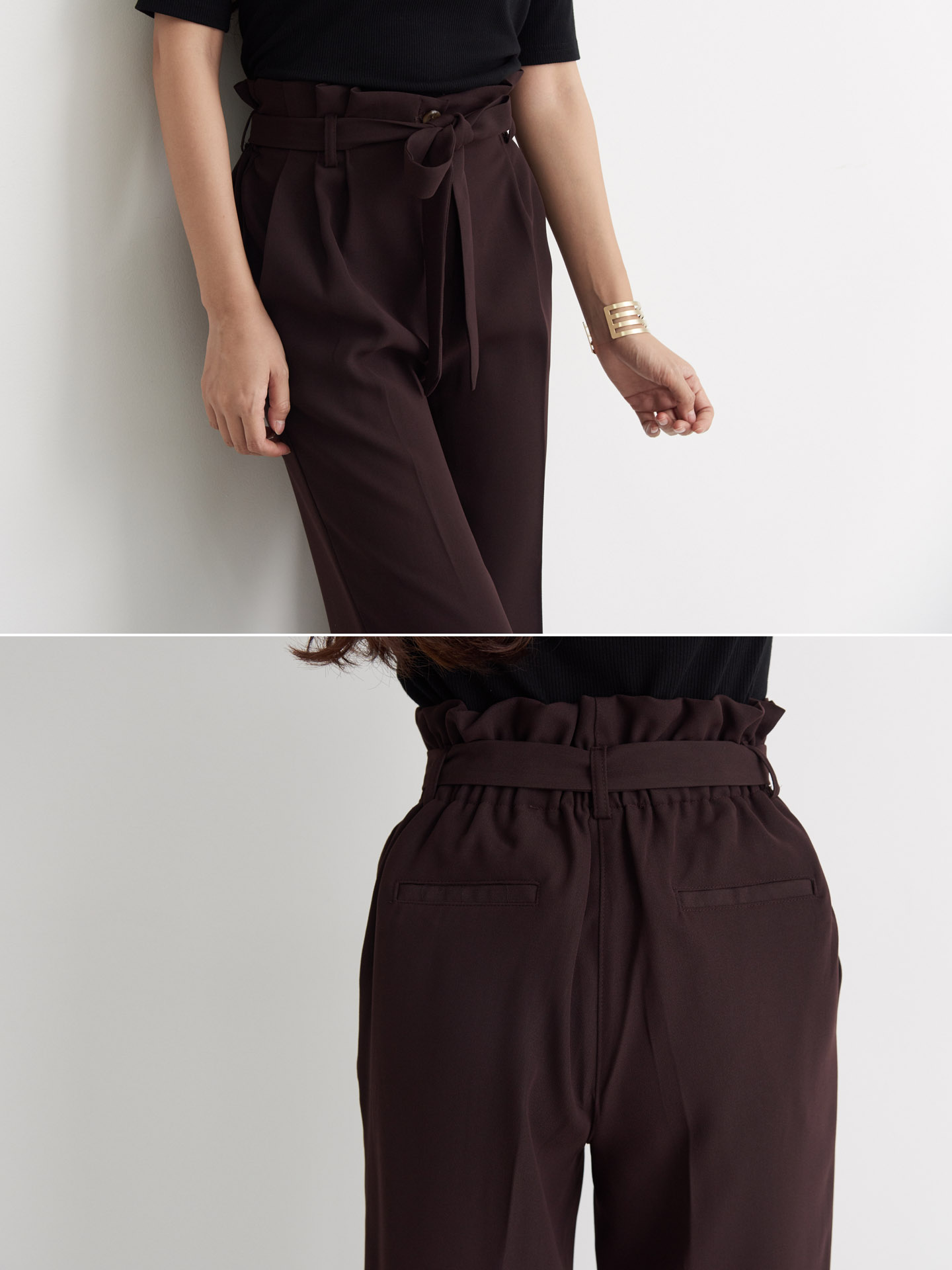 New Women's Pants High Waist Ribbon Slacks Pant