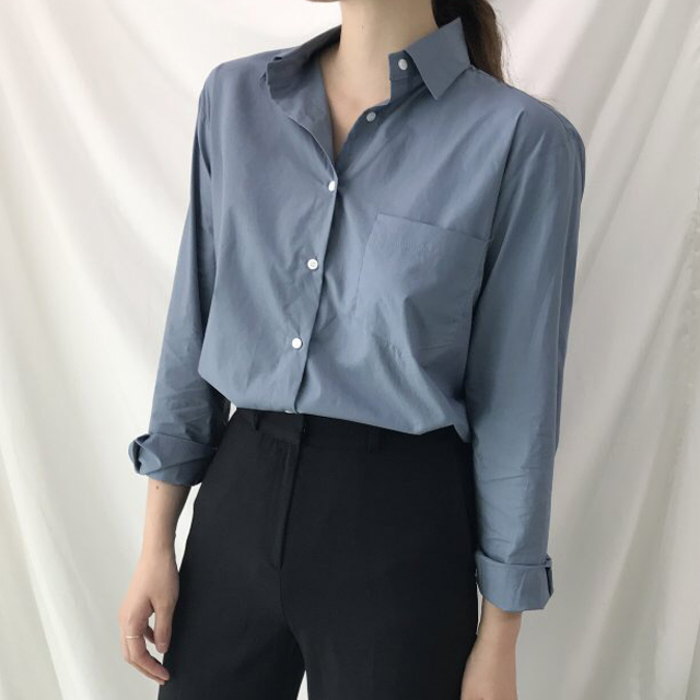 Autumn basic cotton loose jacket pocket shirt 6col