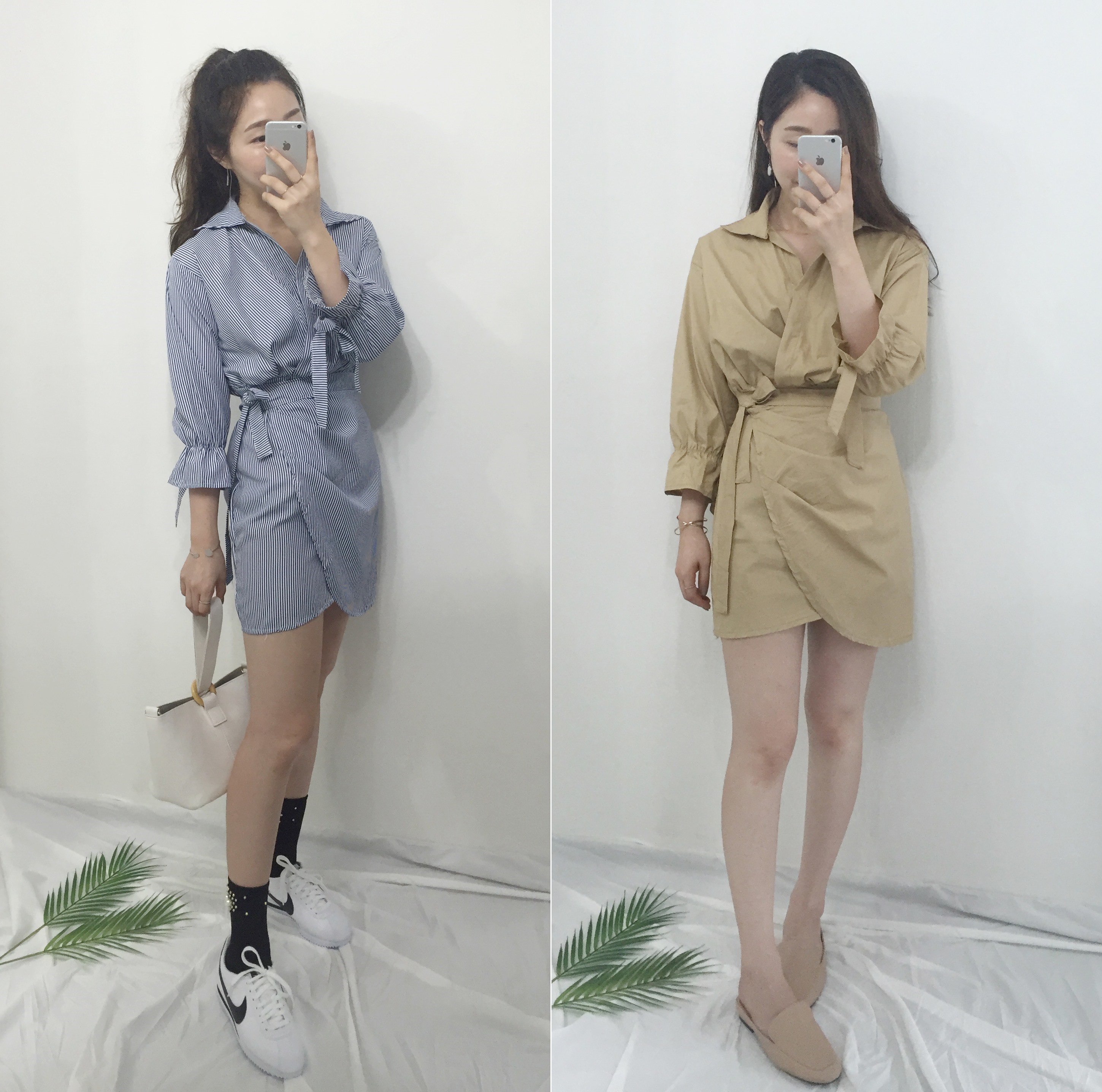 New mini-shirt dress striped, beige ootd comfortab
