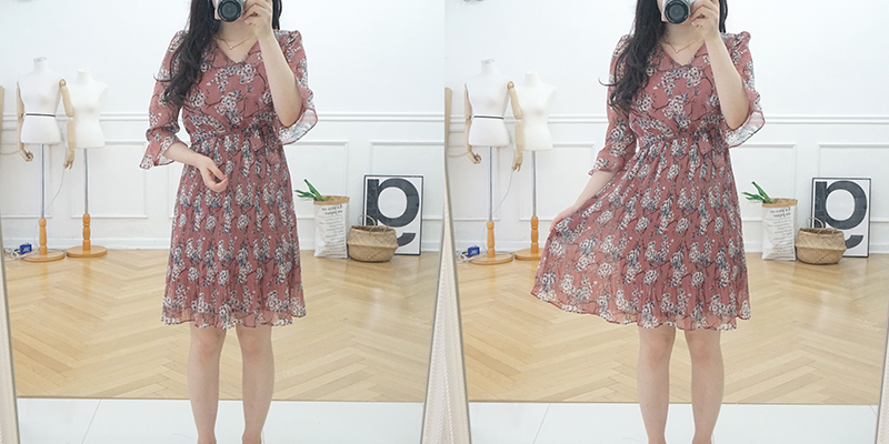 New Women Dress Mood Flower Tie Piece Pink Navy Fa