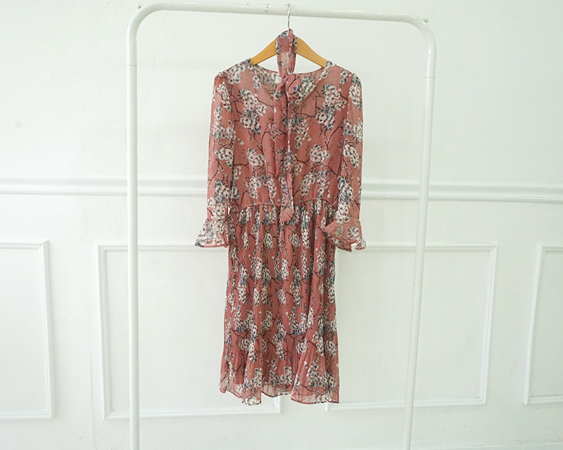 New Women Dress Mood Flower Tie Piece Pink Navy Fa