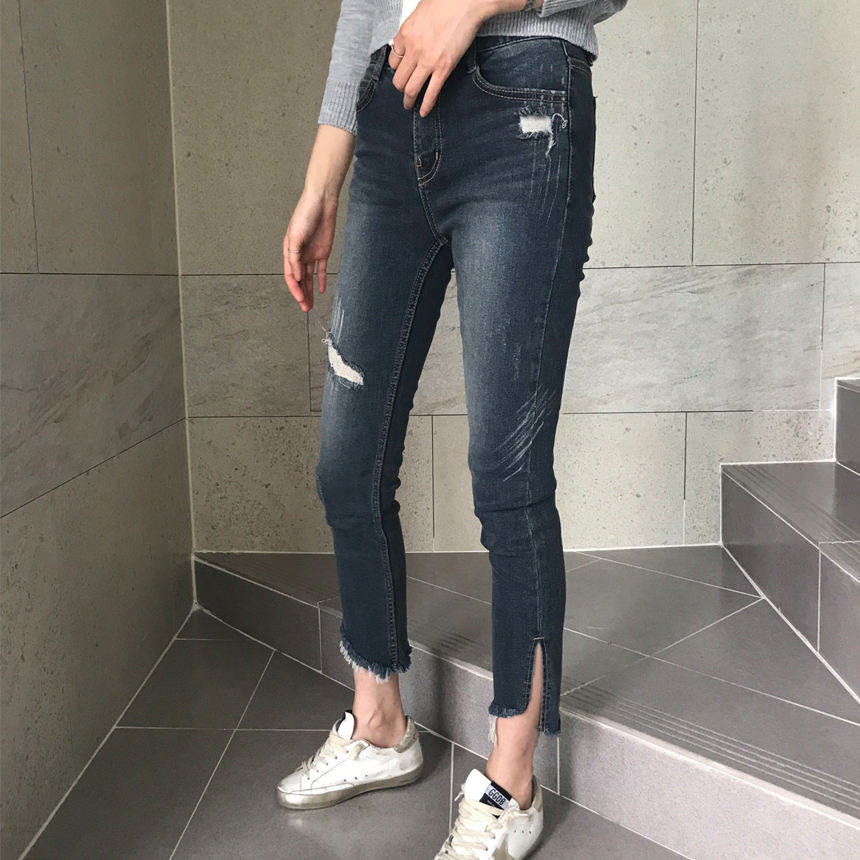 Women Jeans Pants Hemline Torn Jeans Women's Da