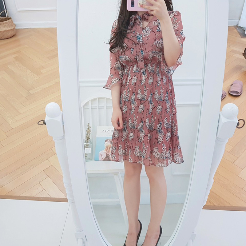 New Women Dress Mood Flower Tie Piece Pink Navy Fa