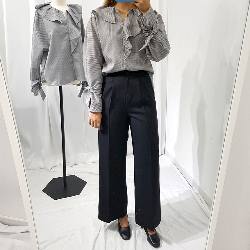 NEW FASHION LADY GIRL Blouse Check sleeved ruffle 