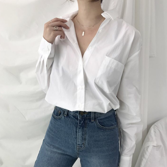 Autumn basic cotton loose jacket pocket shirt 6col