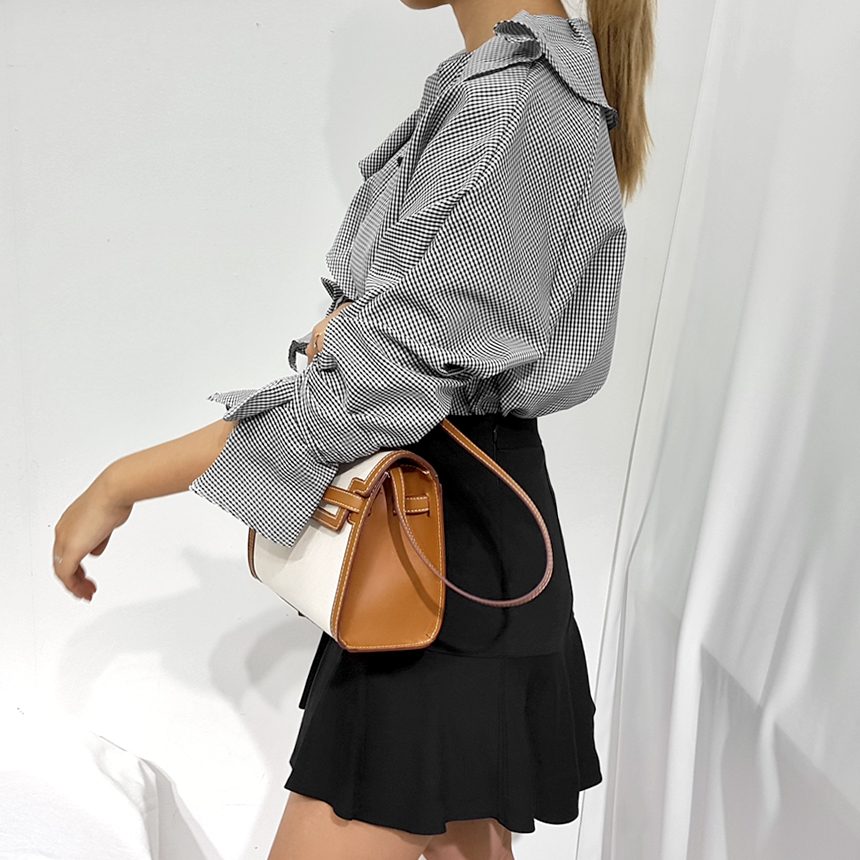 NEW FASHION LADY GIRL Blouse Check sleeved ruffle 