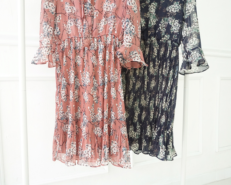 New Women Dress Mood Flower Tie Piece Pink Navy Fa