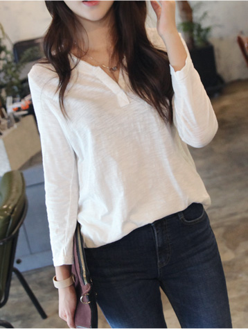 V-neck Women's Slab T-shirt Women's Fall Nit