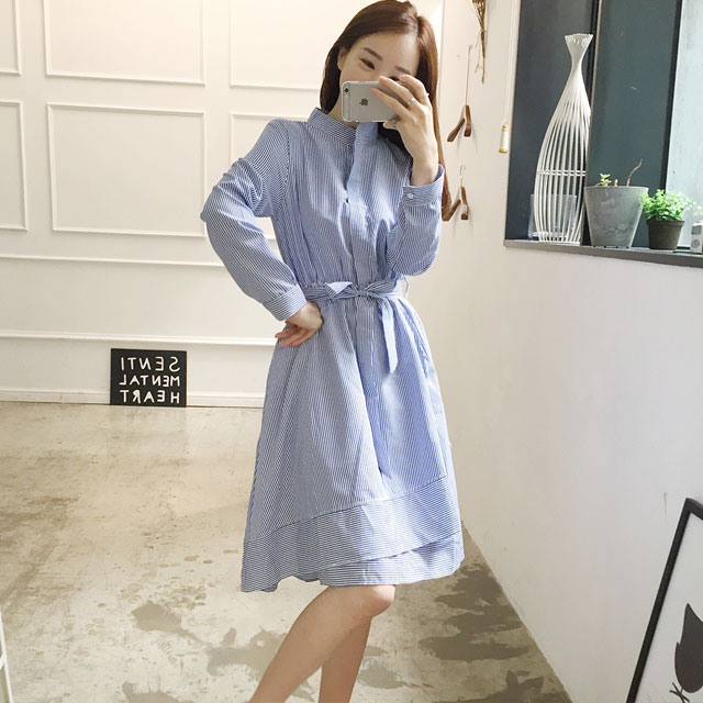 New Striped Shirt Uniform Dress Blue, Black New St