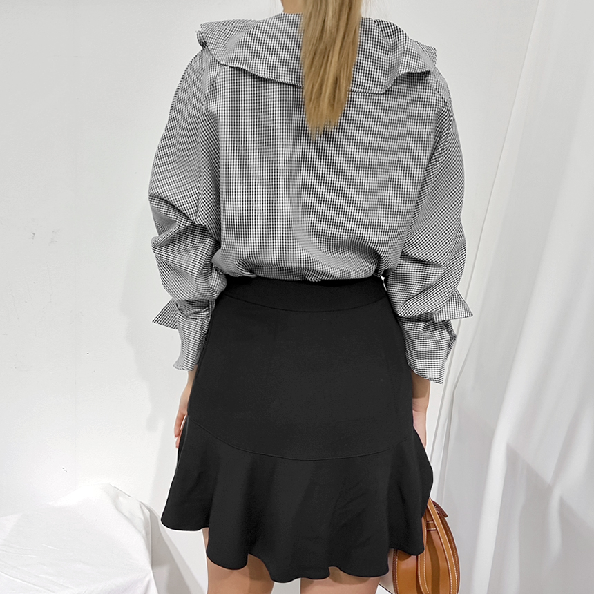 NEW FASHION LADY GIRL Blouse Check sleeved ruffle 