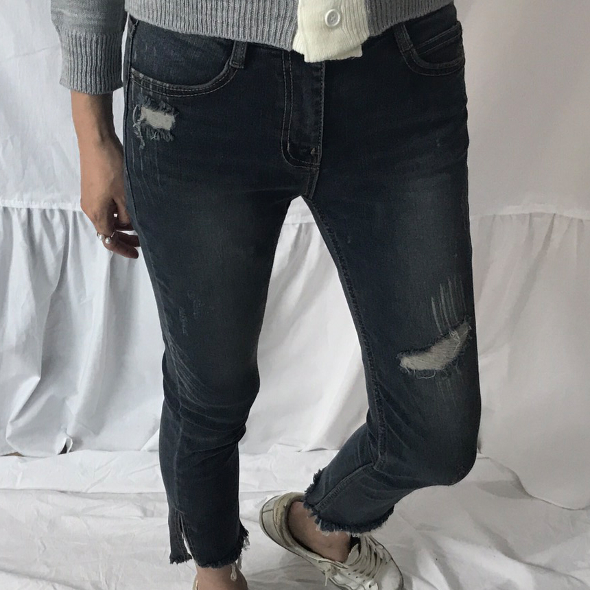 Women Jeans Pants Hemline Torn Jeans Women's Da