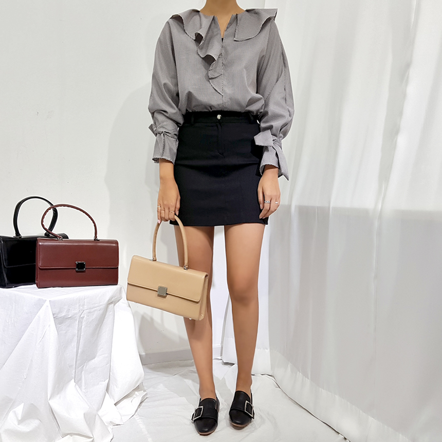 NEW FASHION LADY GIRL Blouse Check sleeved ruffle 