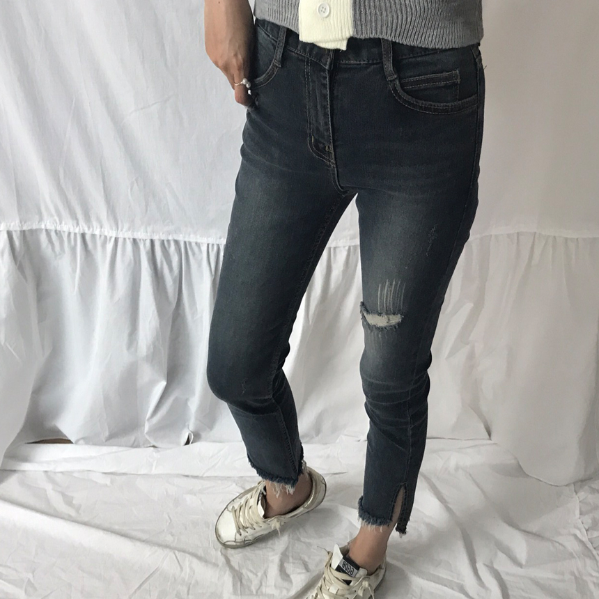 Women Jeans Pants Hemline Torn Jeans Women's Da