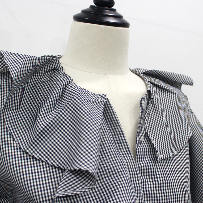 NEW FASHION LADY GIRL Blouse Check sleeved ruffle 