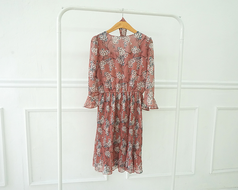 New Women Dress Mood Flower Tie Piece Pink Navy Fa