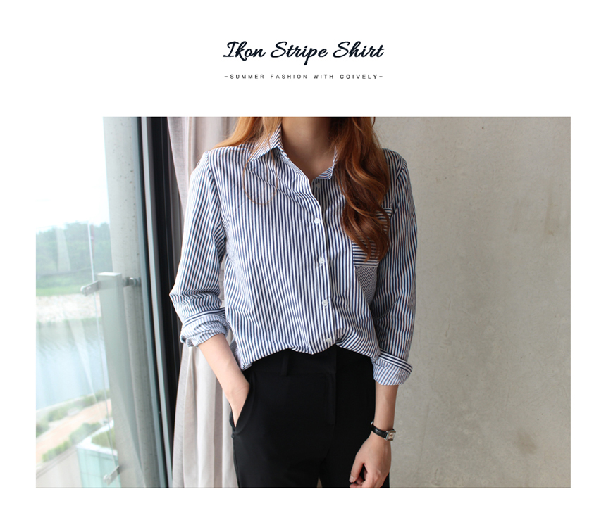 Basic Stripe Pocket Shirt Poodle Southern Casual A