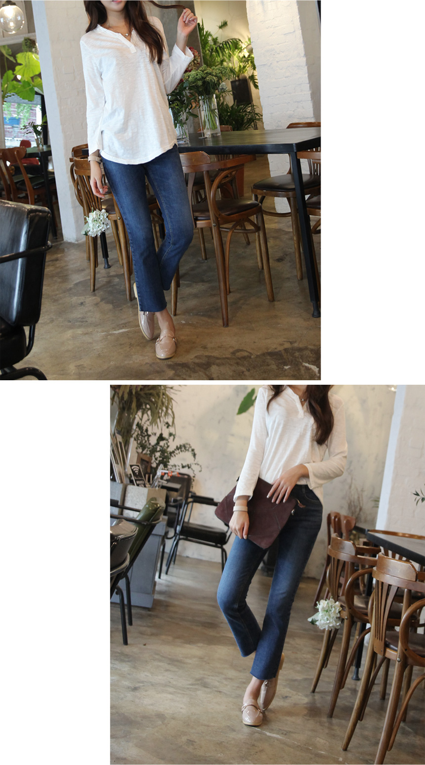 V-neck Women's Slab T-shirt Women's Fall Nit