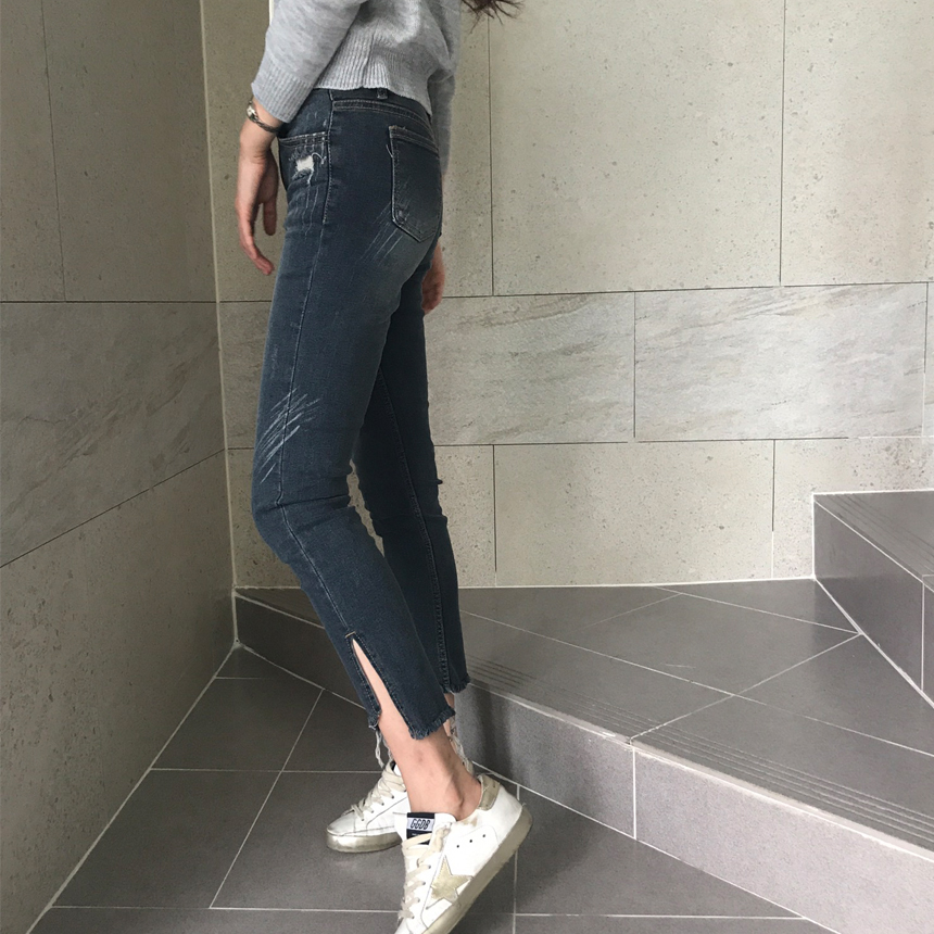 Women Jeans Pants Hemline Torn Jeans Women's Da