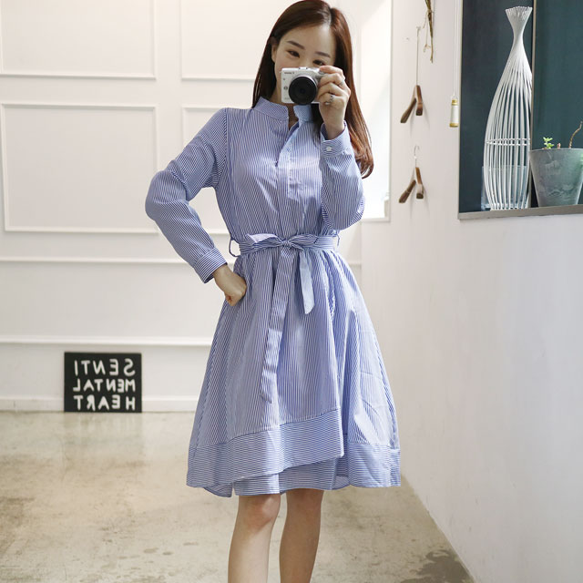 New Striped Shirt Uniform Dress Blue, Black New St