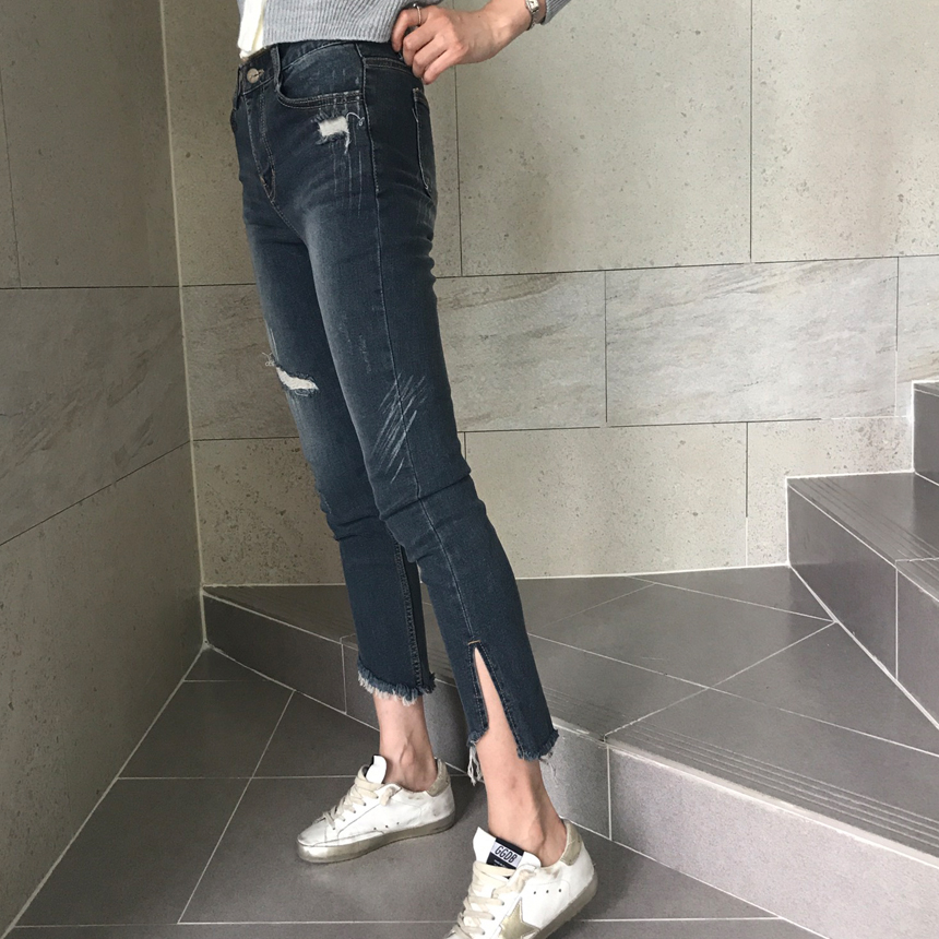 Women Jeans Pants Hemline Torn Jeans Women's Da