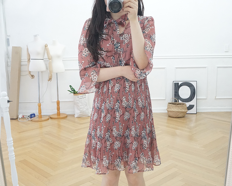 New Women Dress Mood Flower Tie Piece Pink Navy Fa