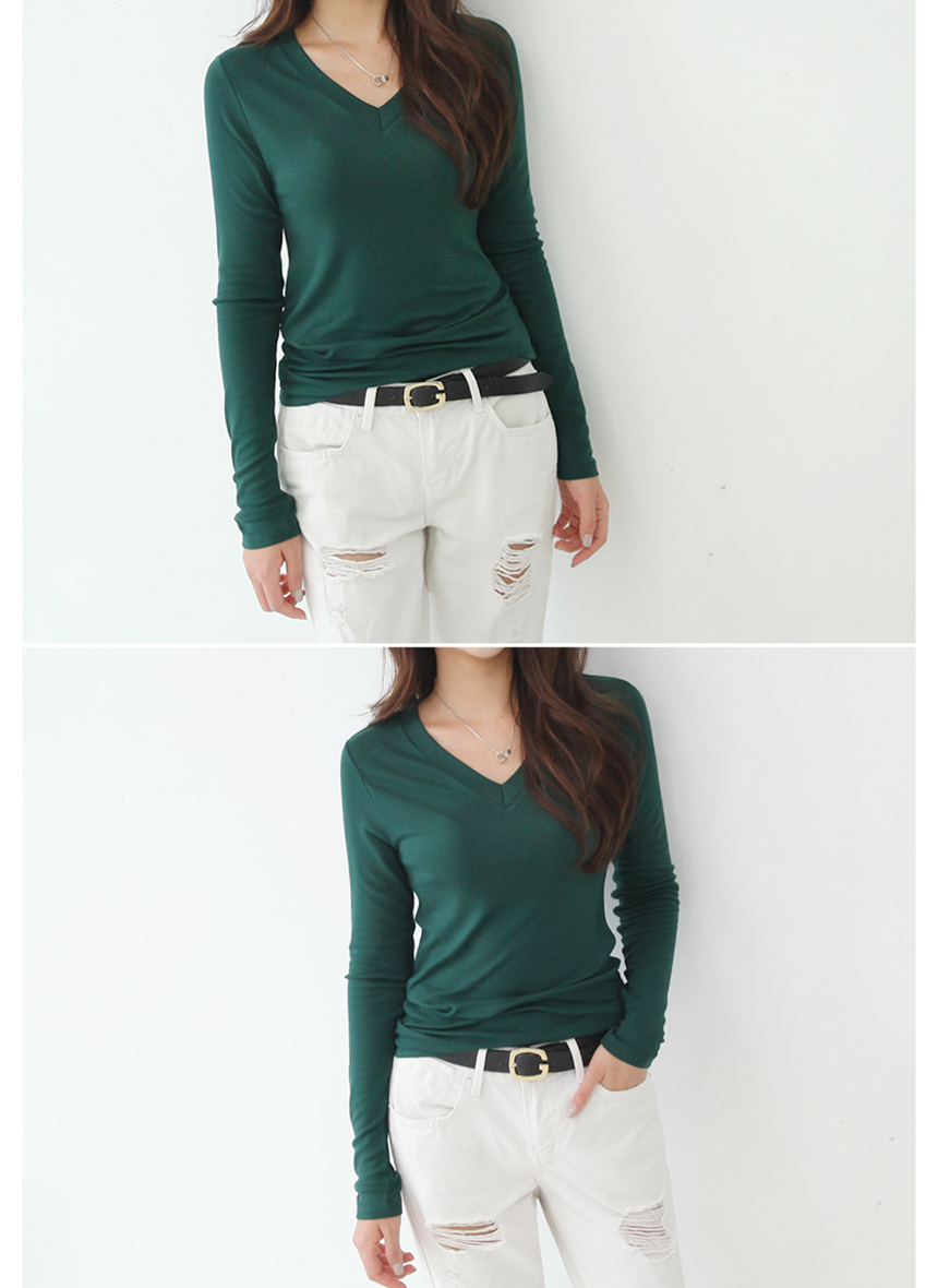 Plus V-Neck Plain T-Shirts Ruzupet Basic Autumn Ba