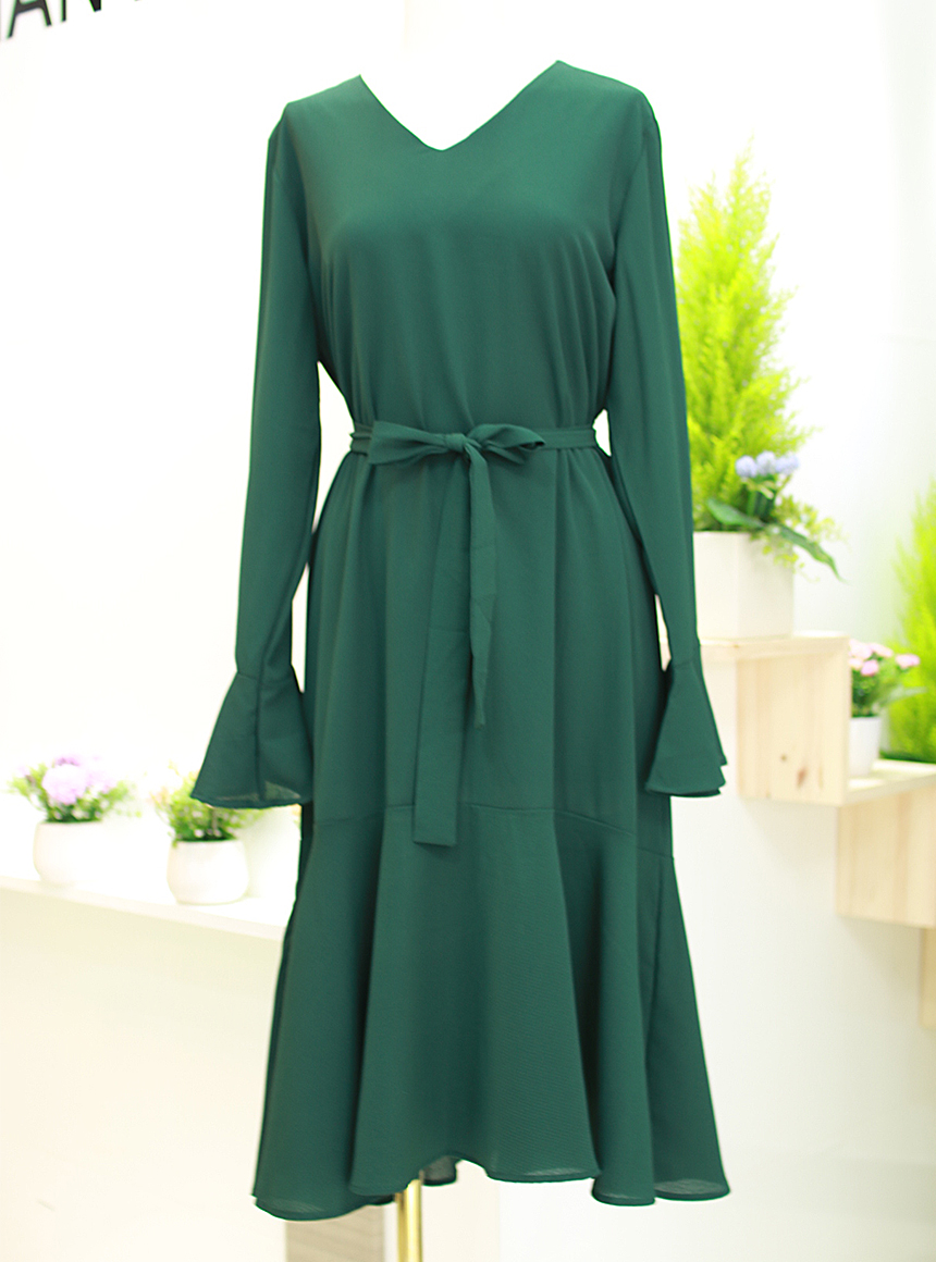 Feminine Autumn Chiffon Dress One-Piece Tie Tie On