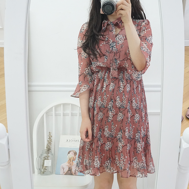 New Women Dress Mood Flower Tie Piece Pink Navy Fa