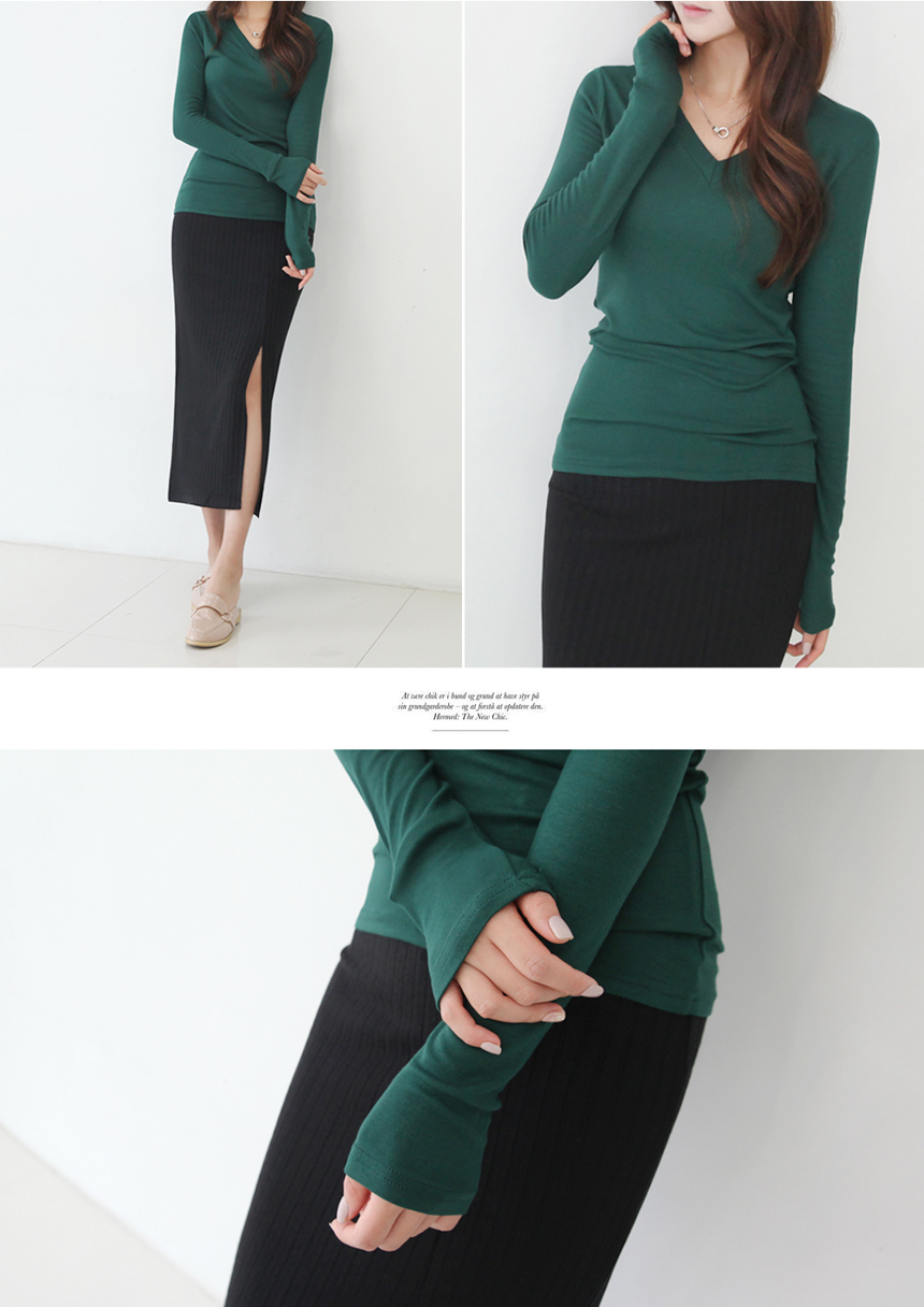 Plus V-Neck Plain T-Shirts Ruzupet Basic Autumn Ba