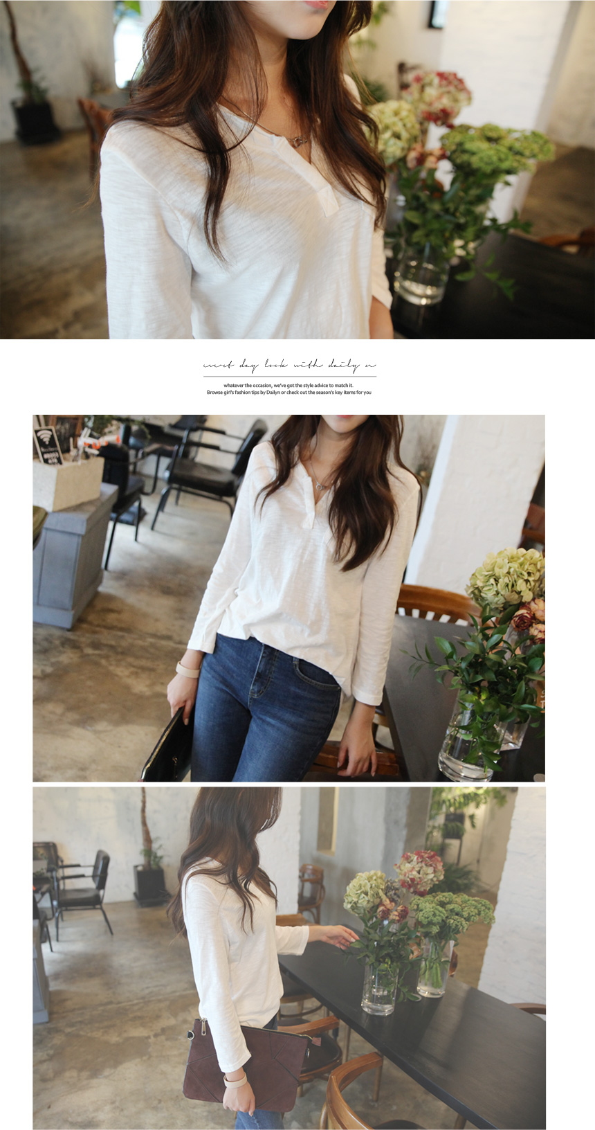 V-neck Women's Slab T-shirt Women's Fall Nit