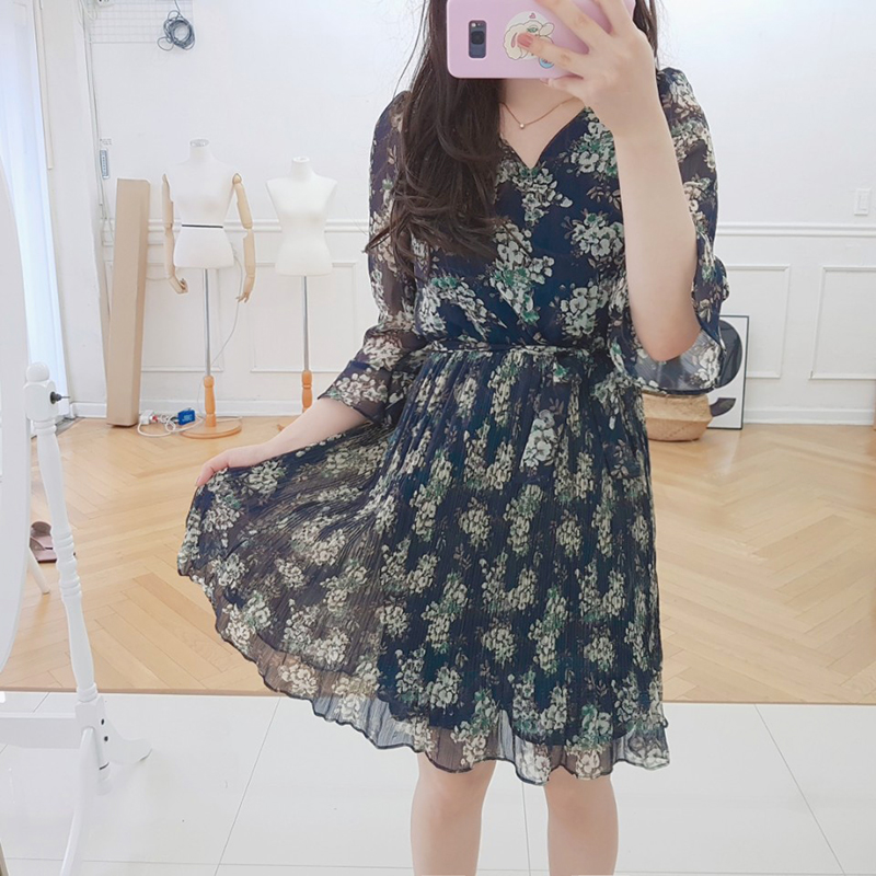 New Women Dress Mood Flower Tie Piece Pink Navy Fa