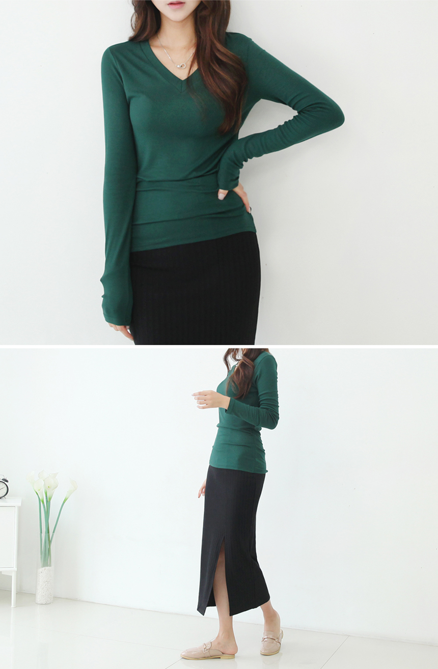 Plus V-Neck Plain T-Shirts Ruzupet Basic Autumn Ba