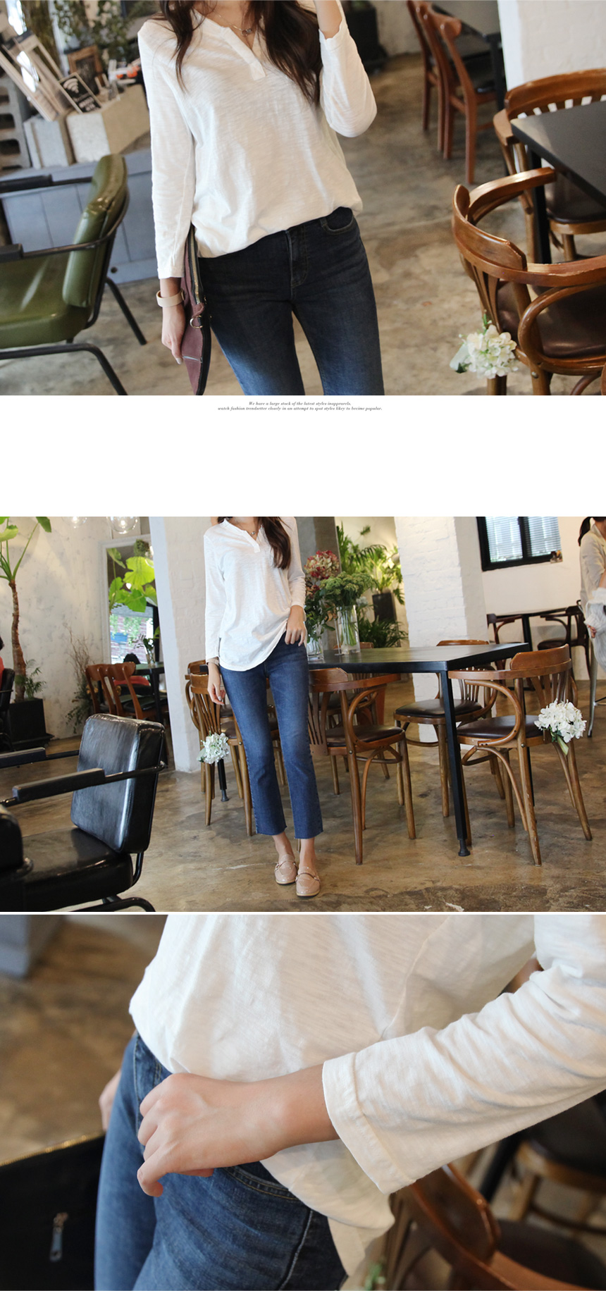 V-neck Women's Slab T-shirt Women's Fall Nit