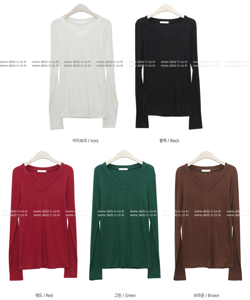 Plus V-Neck Plain T-Shirts Ruzupet Basic Autumn Ba