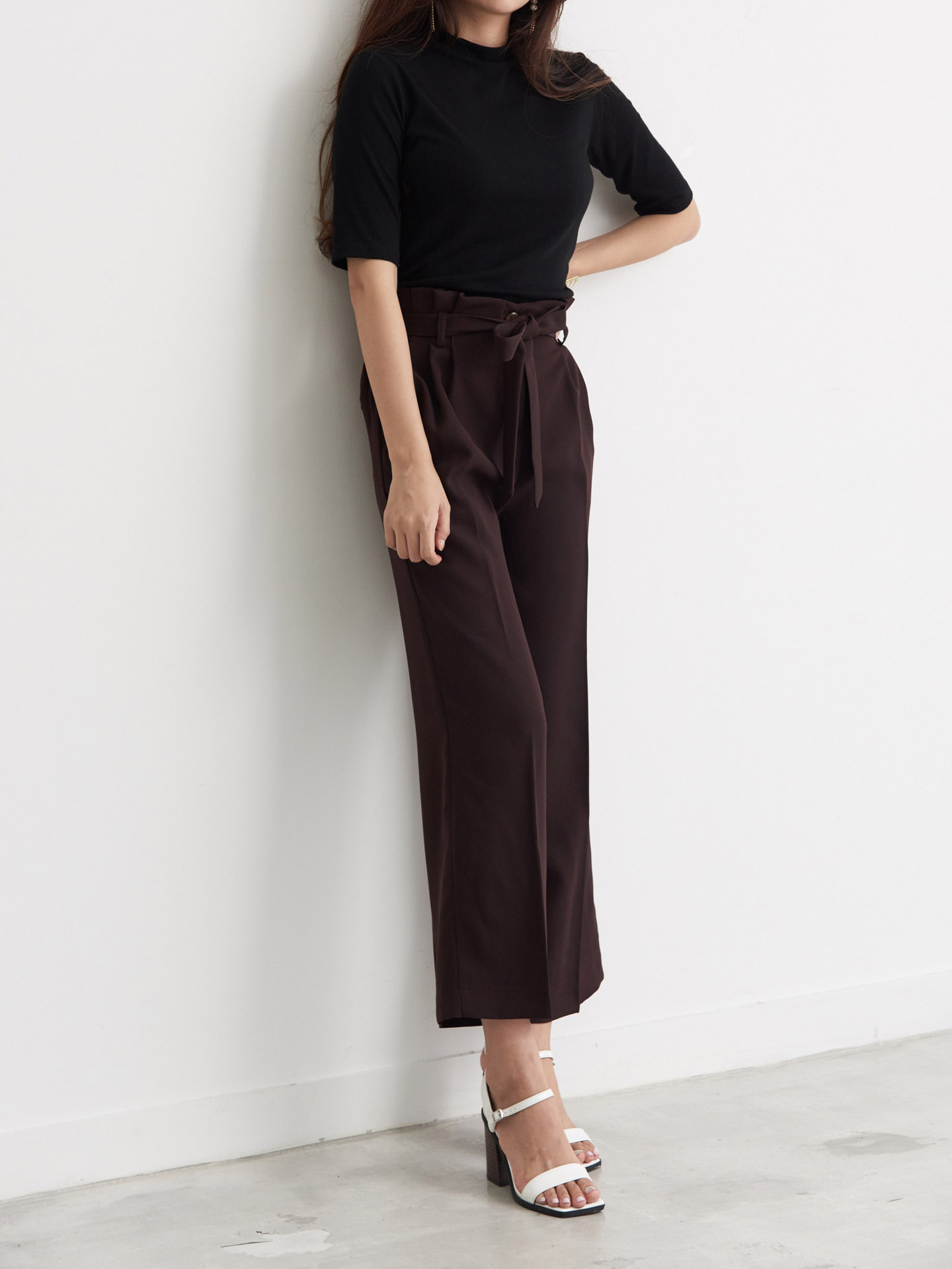 New Women's Pants High Waist Ribbon Slacks Pant