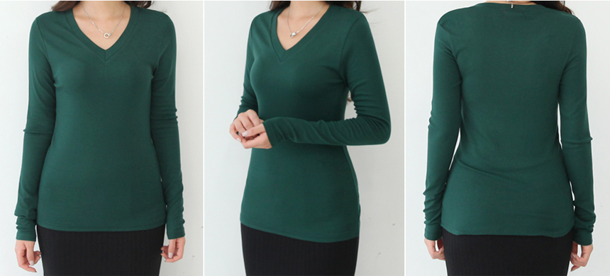 Plus V-Neck Plain T-Shirts Ruzupet Basic Autumn Ba