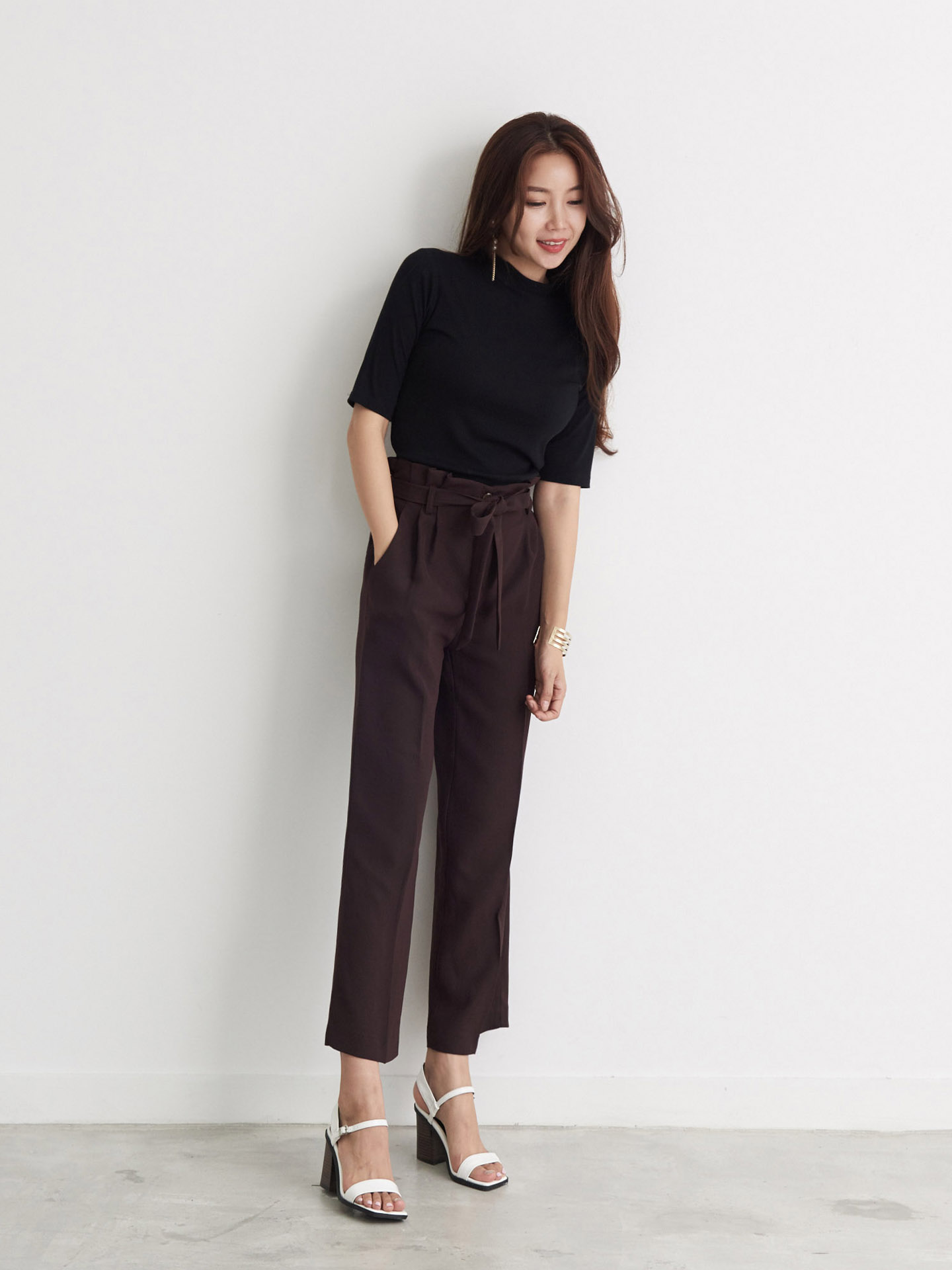 New Women's Pants High Waist Ribbon Slacks Pant