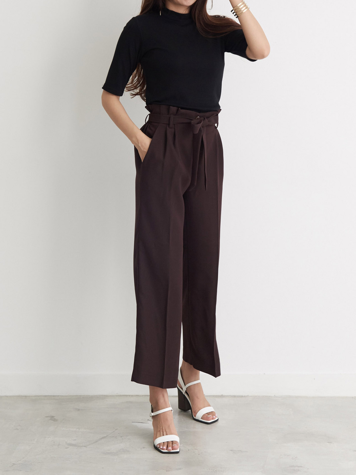 New Women's Pants High Waist Ribbon Slacks Pant