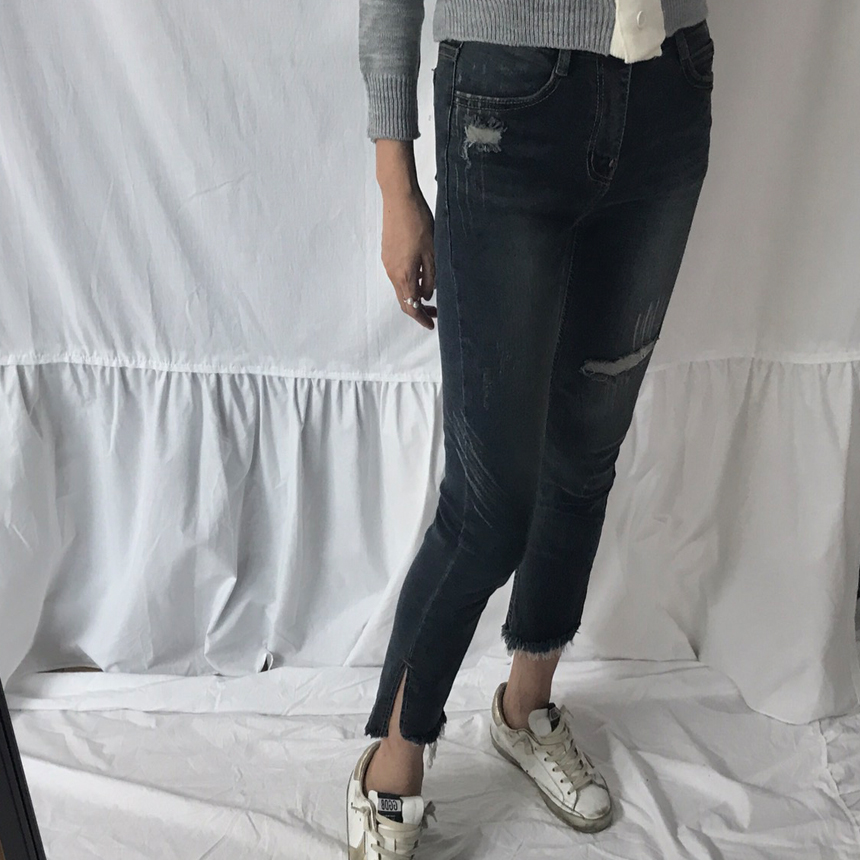 Women Jeans Pants Hemline Torn Jeans Women's Da