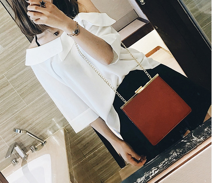 New Gold Mini Cross Back Women Square Gold Hand Ha