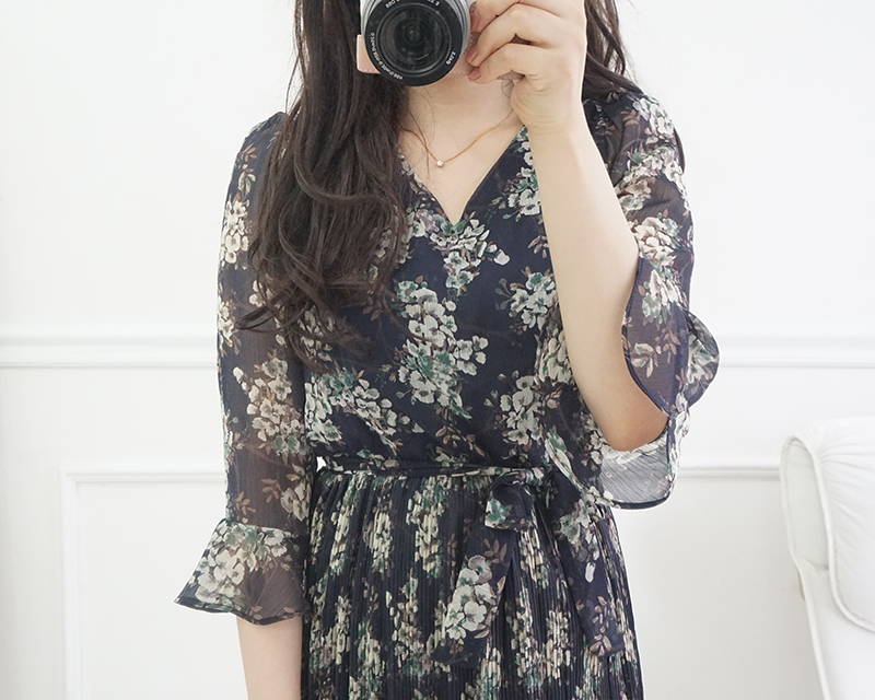 New Women Dress Mood Flower Tie Piece Pink Navy Fa