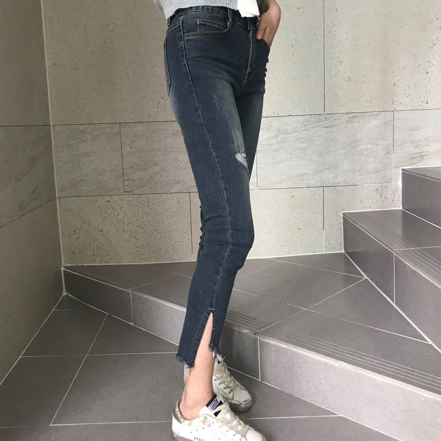 Women Jeans Pants Hemline Torn Jeans Women's Da