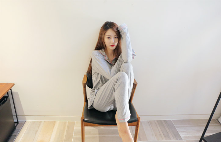 New Long-sleeved pajamas set plain pajamas fall pa