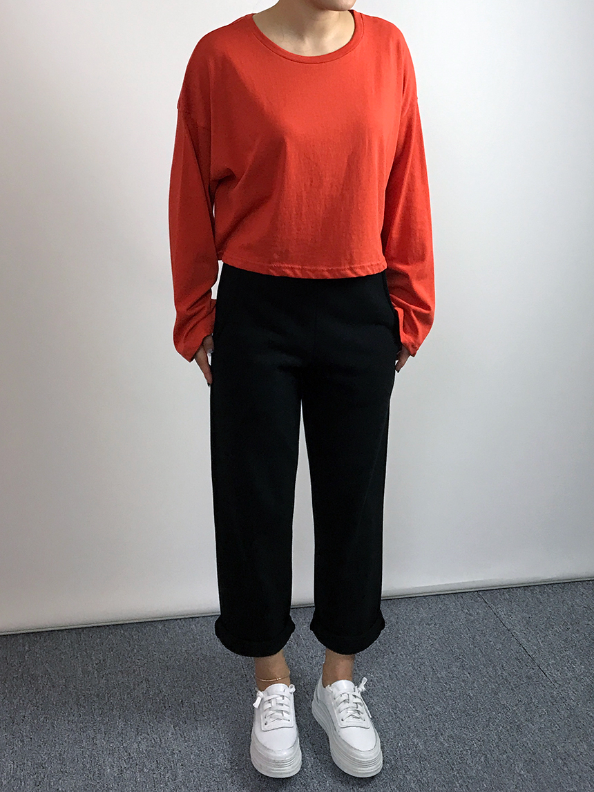 Plain 8800 Basic Crop Long Sleeve Tee 6color Holly