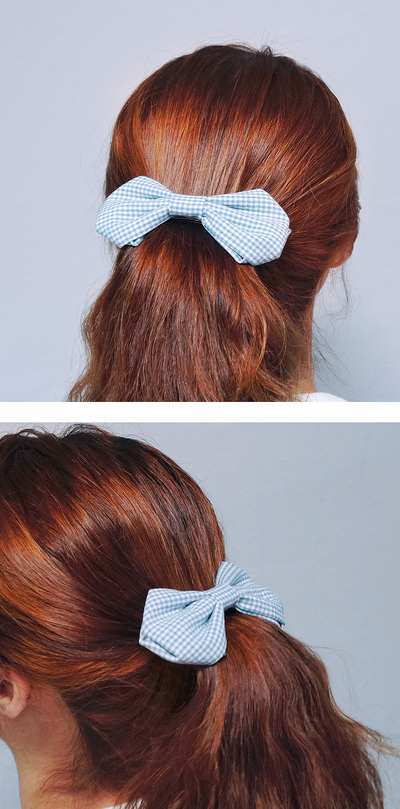 NEW HAIR CLIP HOOP Dongle Blue Check Ribbon Hairpi