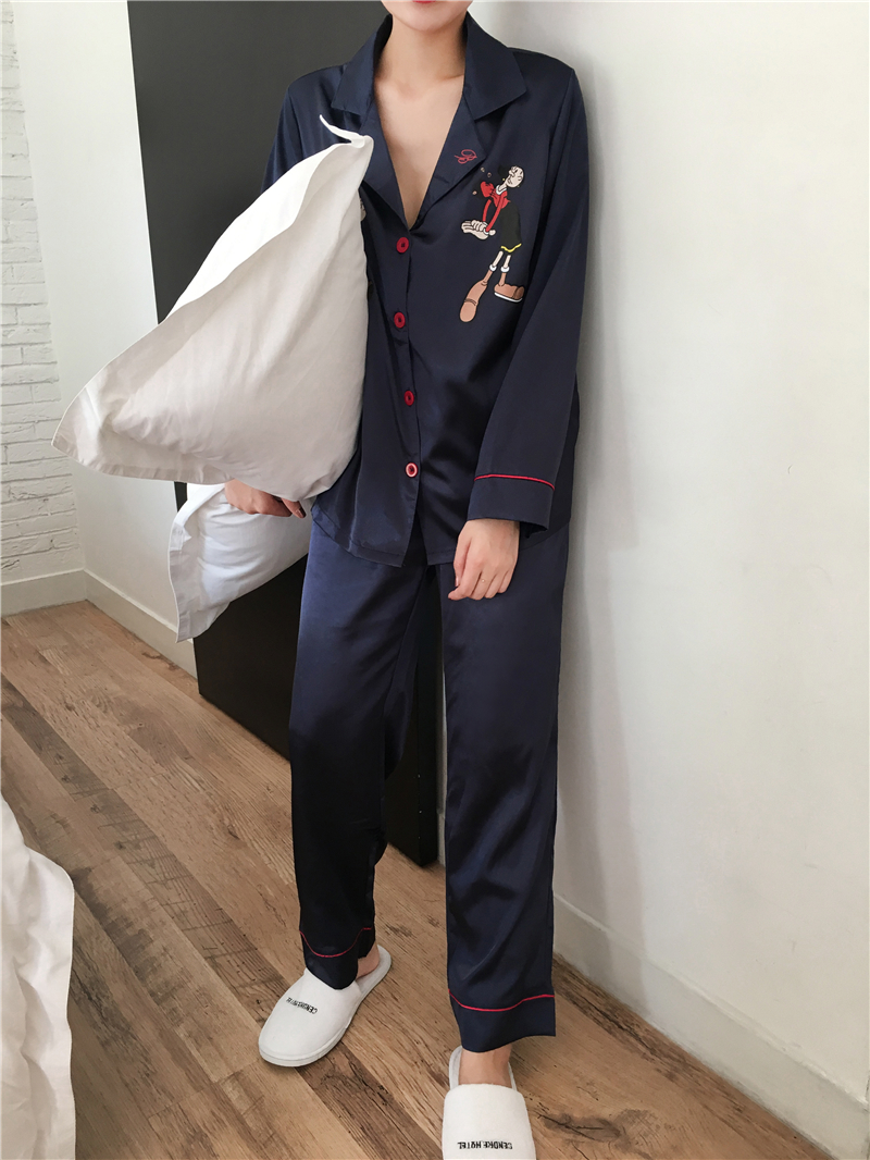 New Popeye long-sleeved dresses Couple silk pajama