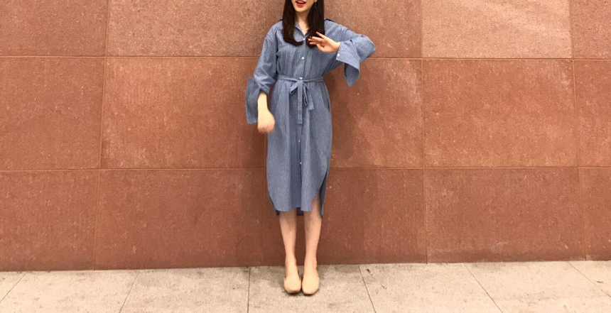 New Striped Shirt Dress One-Piece Longs 20s Women