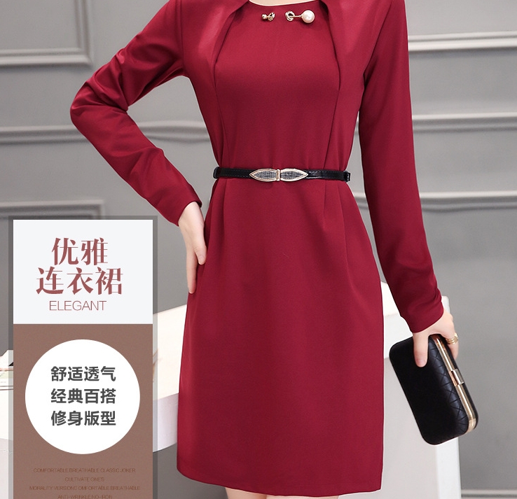 B10156 Autumn Chiffon Dress Elegant One Piece Work