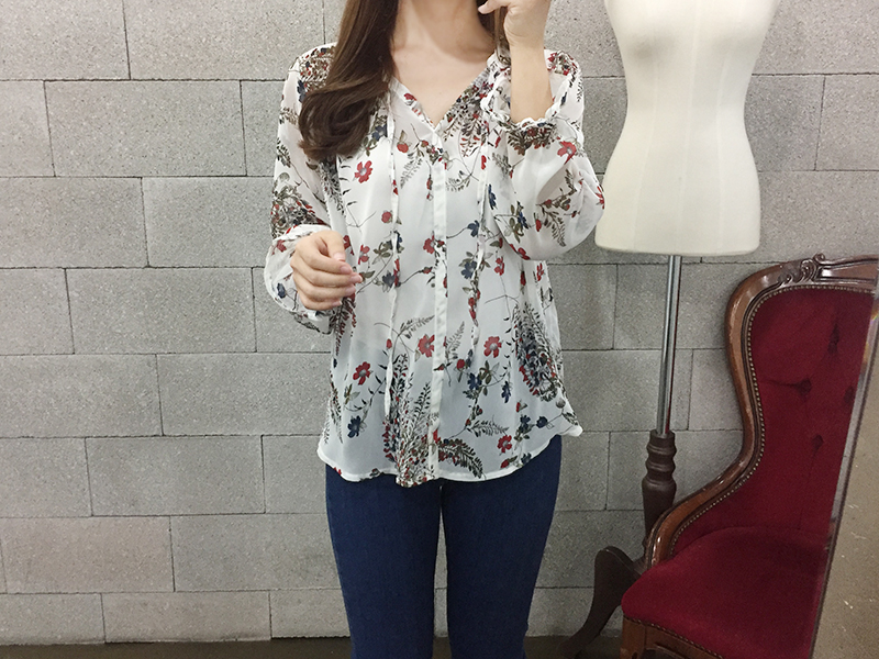 NEW FASHION LADY GIRL Blouse Flower Chiffon Autumn