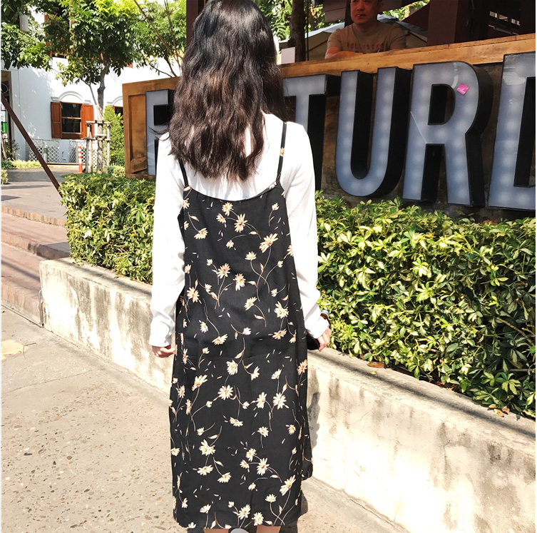 Omai fitting room flower chiffon strap dress + whi